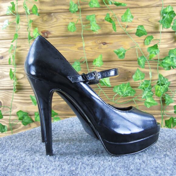 BCBG Women's Paris Fortunax Platform Peep Toe Black Synthetic Pump 6 Medium Used - Picture 3 of 6